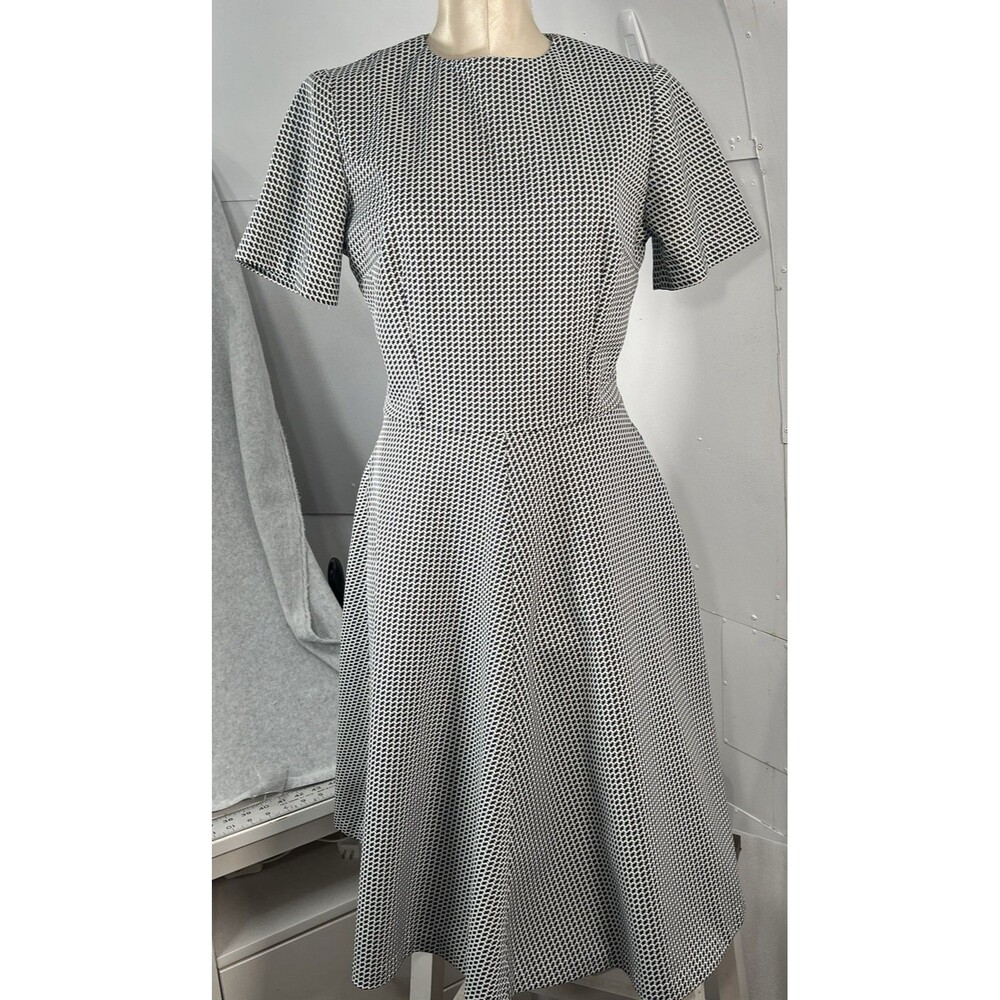 Vtg 50s navy houndstooth fit flare dress A line swing skirt textured size M*